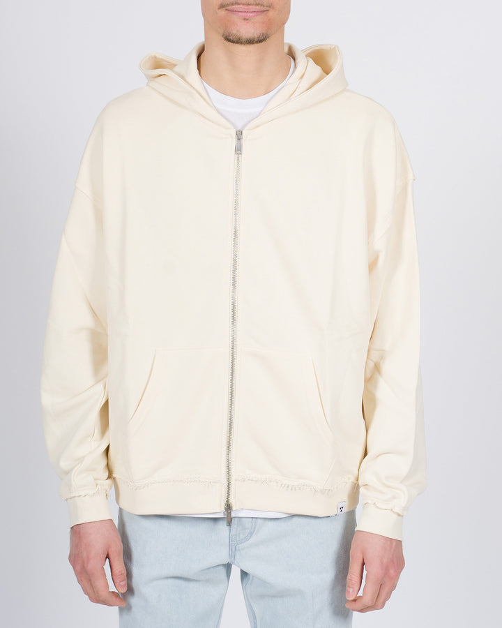 Felpa over in jersey panna con cappuccio e full zip 