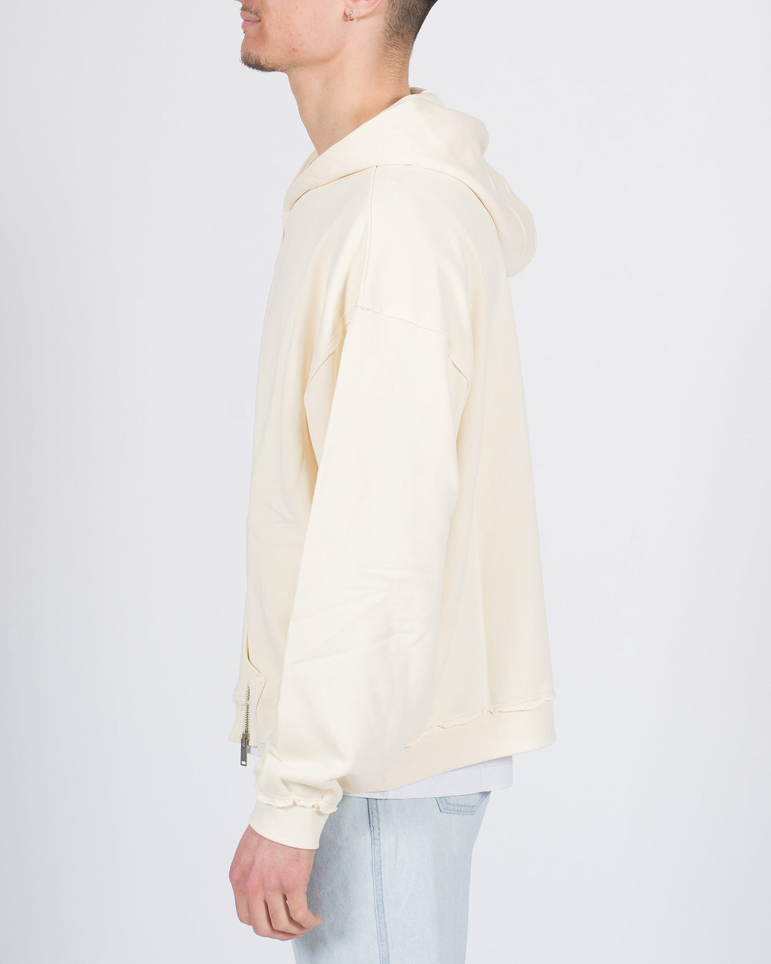 Felpa over in jersey panna con cappuccio e full zip 