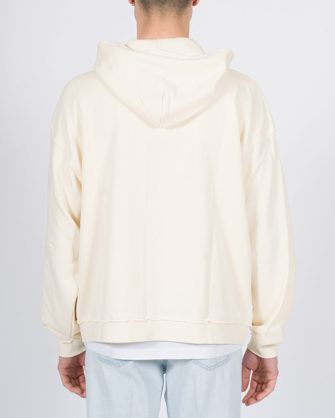 Felpa over in jersey panna con cappuccio e full zip 