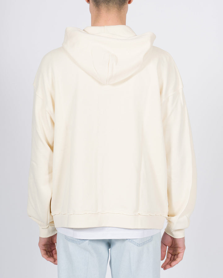 Felpa over in jersey panna con cappuccio e full zip 