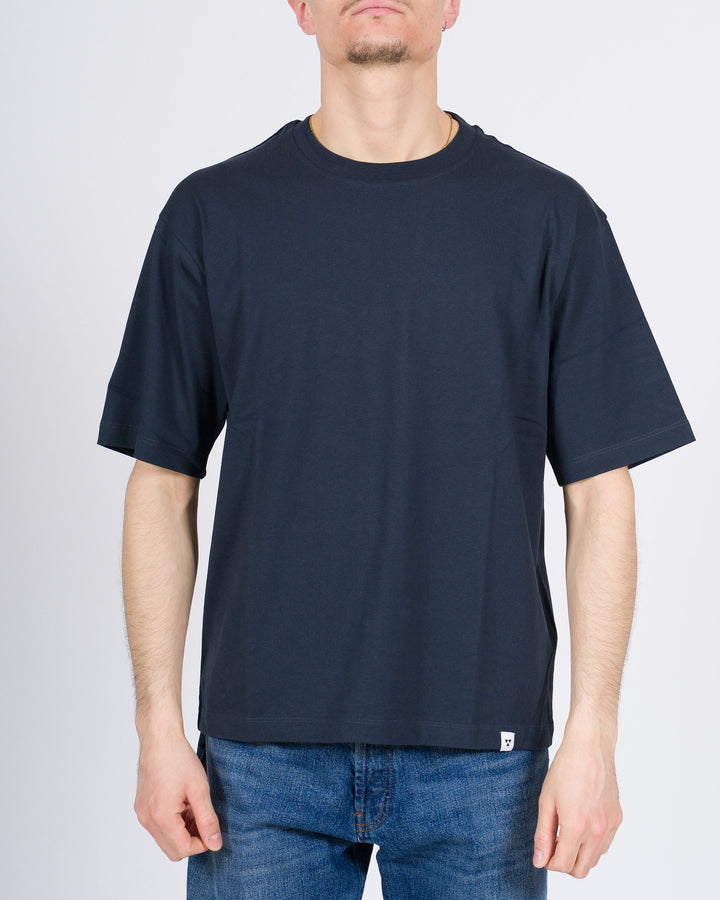 T-shirt Firenze in cotone blu cropped 