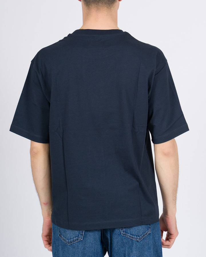 T-shirt Firenze in cotone blu cropped 