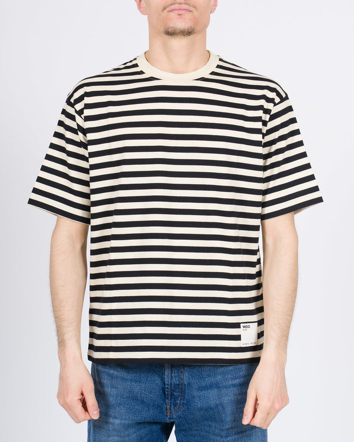 T-shirt Firenze rigata blu e beige cropped 