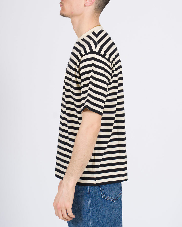 T-shirt Firenze rigata blu e beige cropped 