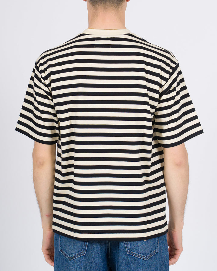 T-shirt Firenze rigata blu e beige cropped 