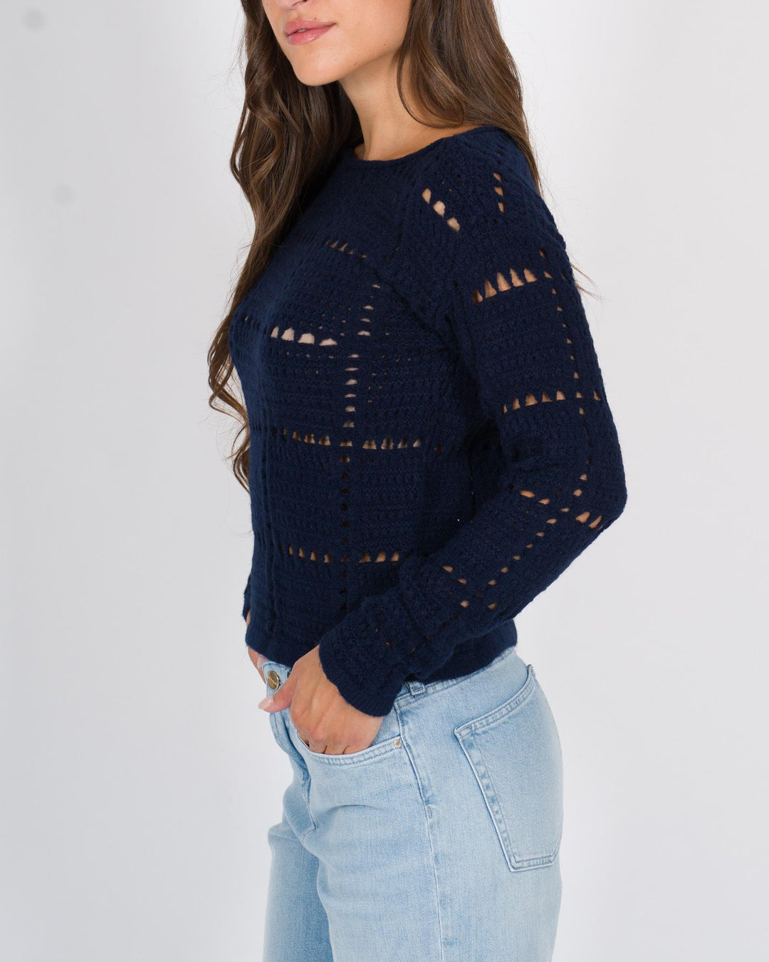 Maglia cropped traforata blu 