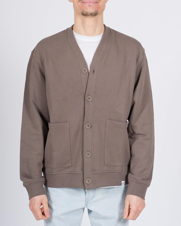Cardigan felpa con bottoni color fango 