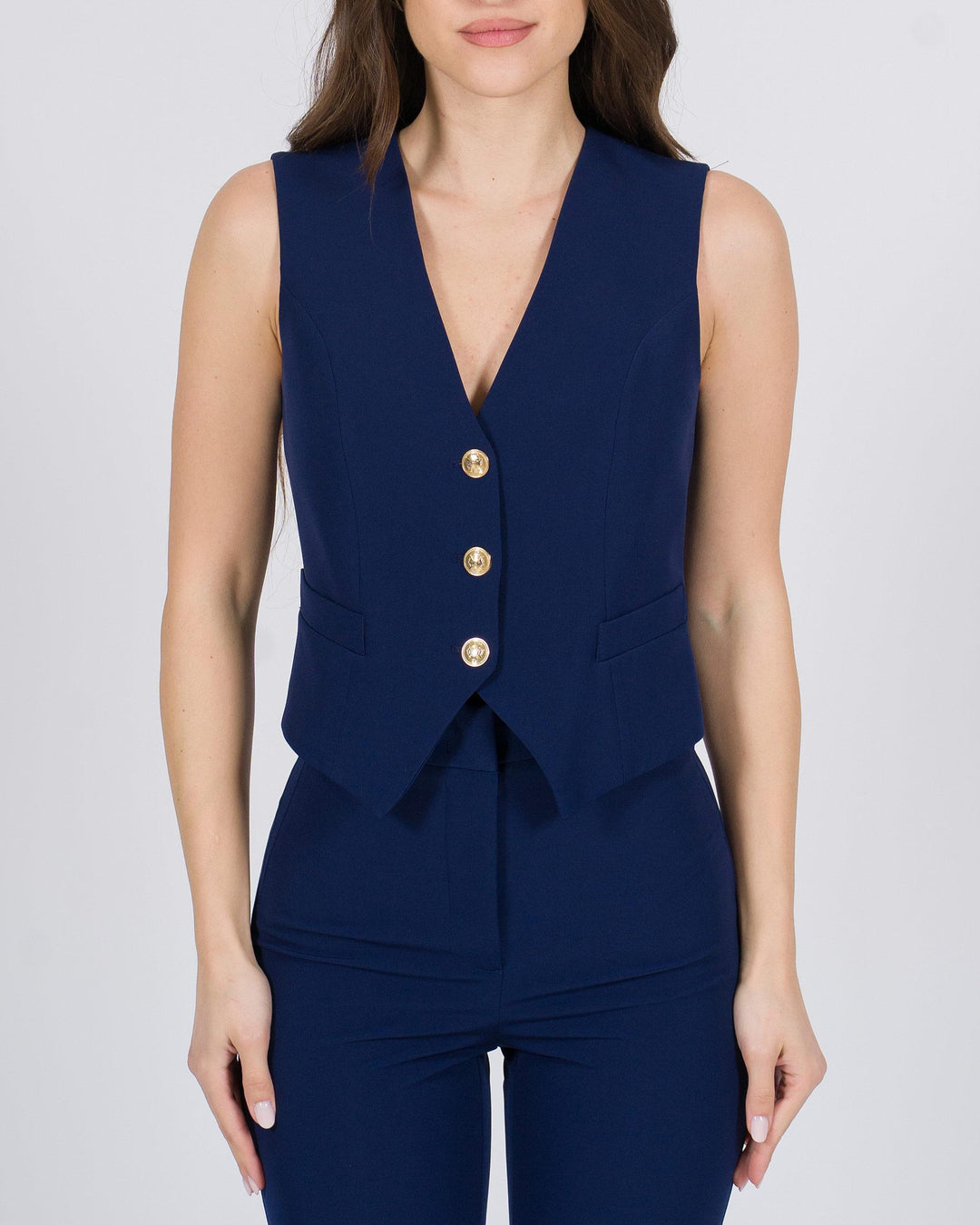 Gilet blu con bottoni oro 
