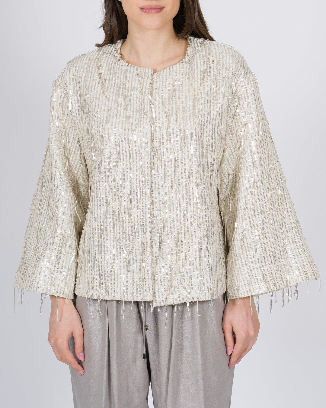 Giacca Canestrata Argento con Fili di Paillettes 