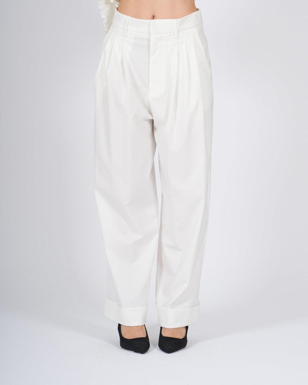 Pantalone Meimeij bianco in popeline con pence 