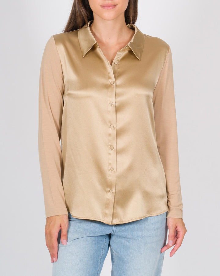 Blusa-Camicia in Seta co Bottoni Champane 