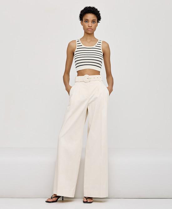 Pantaloni palazzo con cintura panna 
