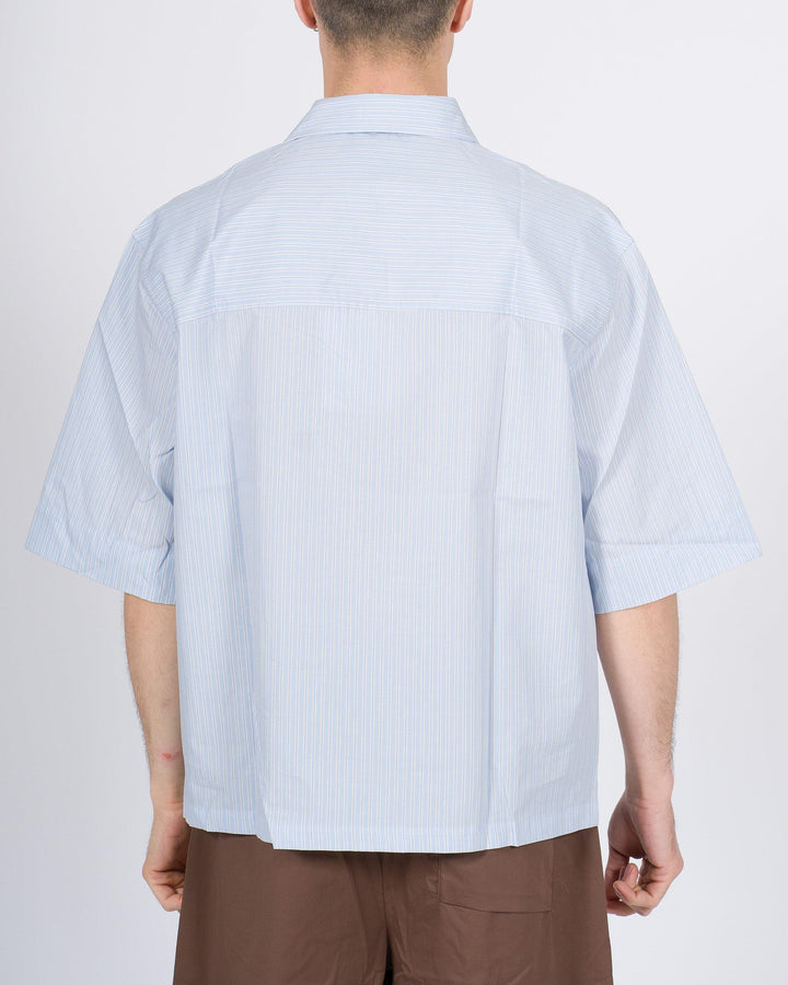 Camicia mezza manica azzurra con taschino 