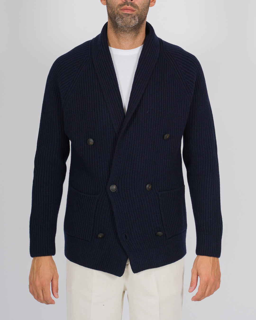 Giacca cardigan doppiopetto a coste blu 