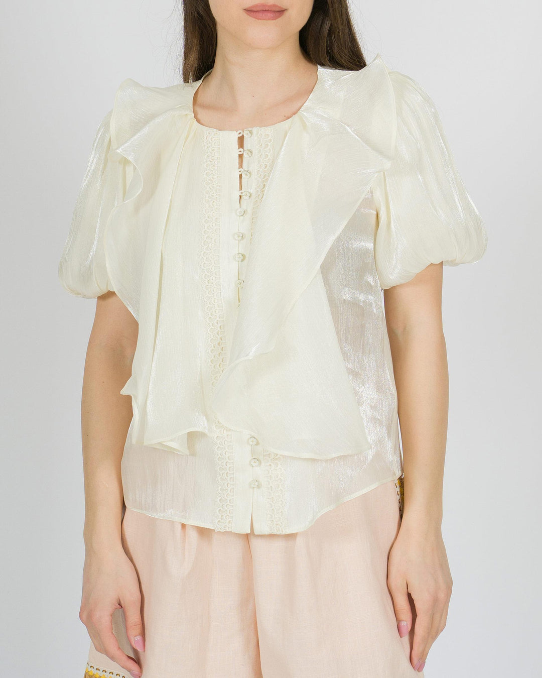Camicia amosa panna in tessuto lucido 