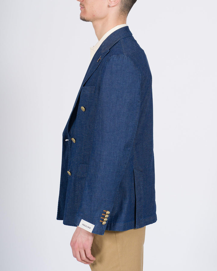 Giacca doppio petto in denim blu 