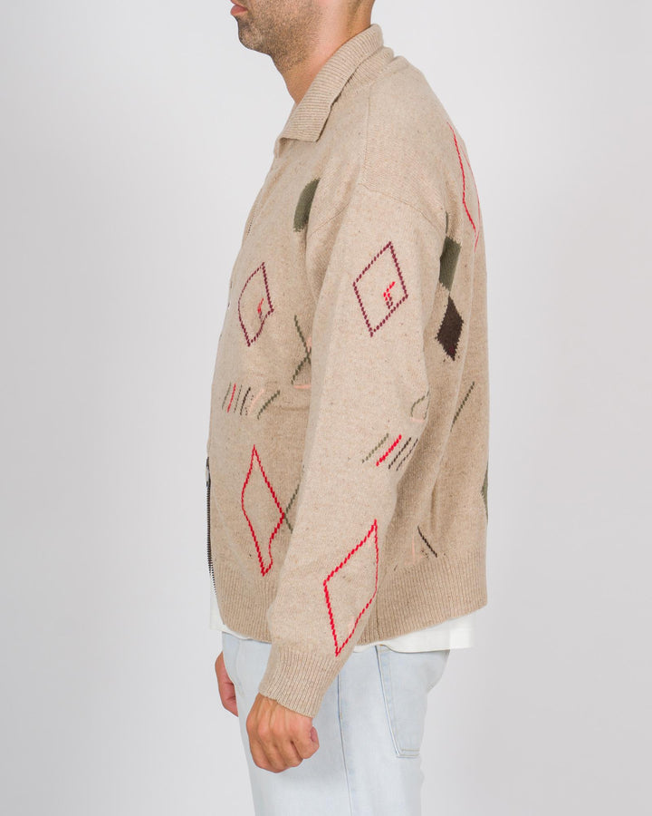 Cardigan rombi effetto navajo beige 
