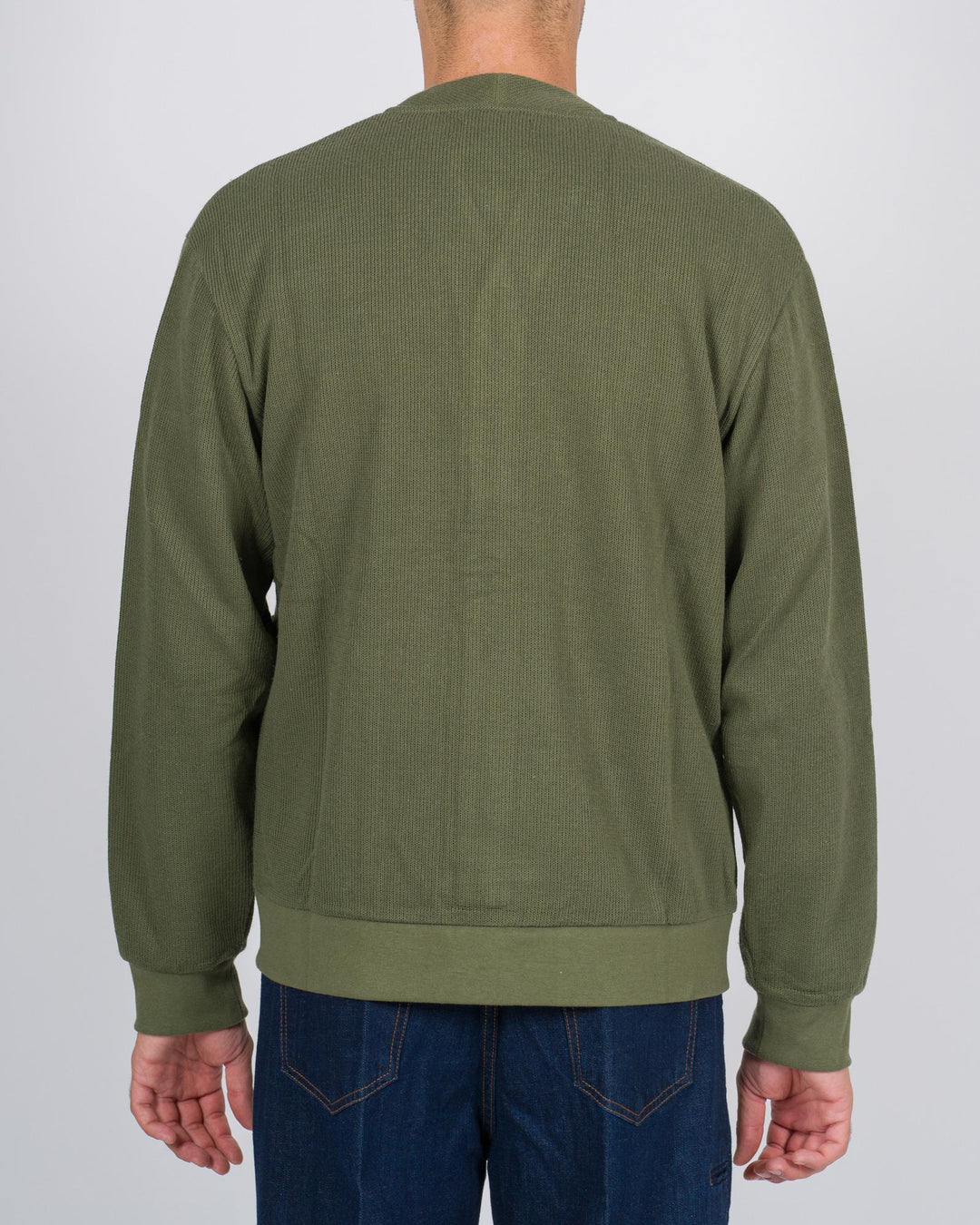 Cardigan Maschile Verde in Jersey a Costine con Bottoni e Tasche 