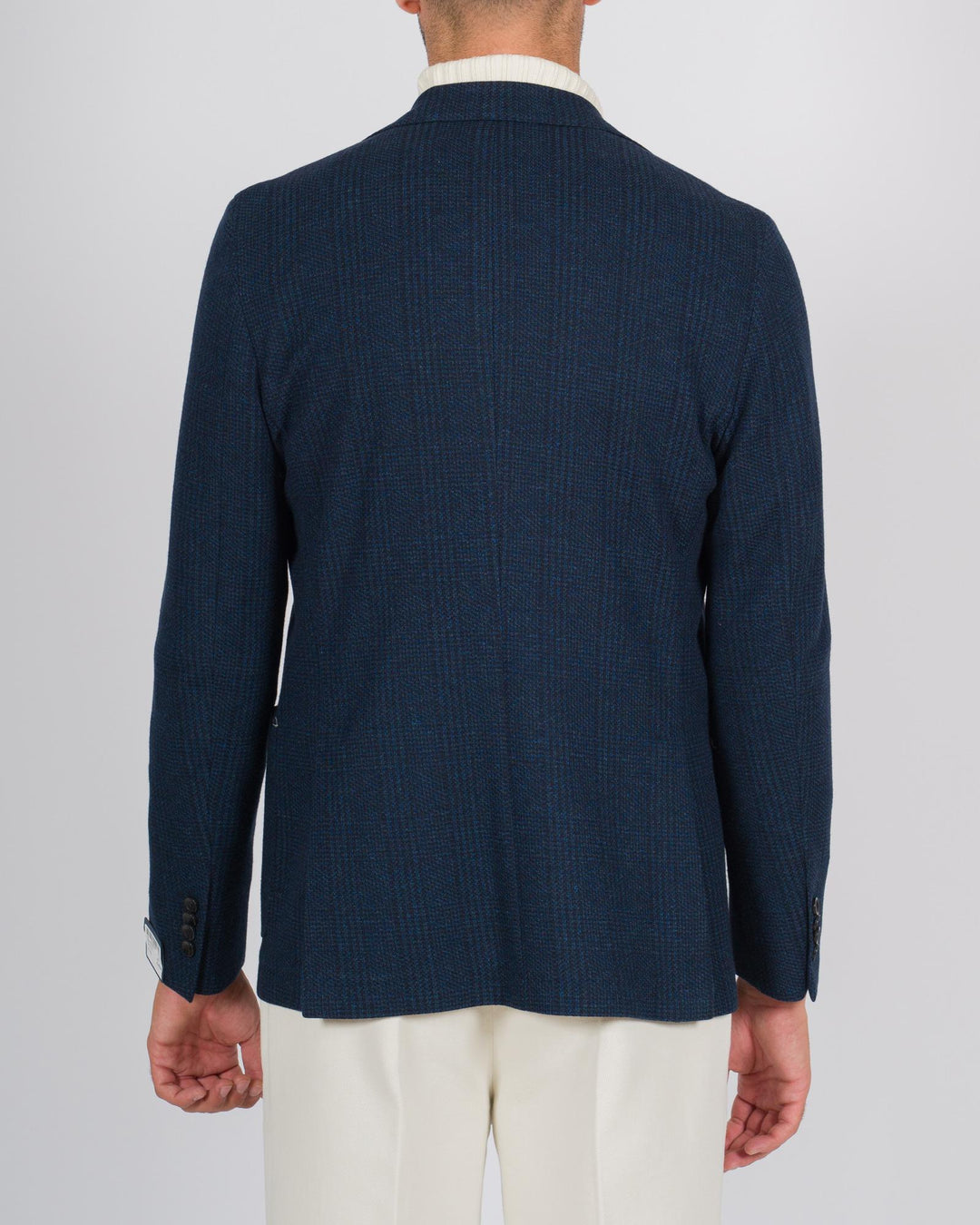 Giacca monopetto in jersey elastico a quadri blu 