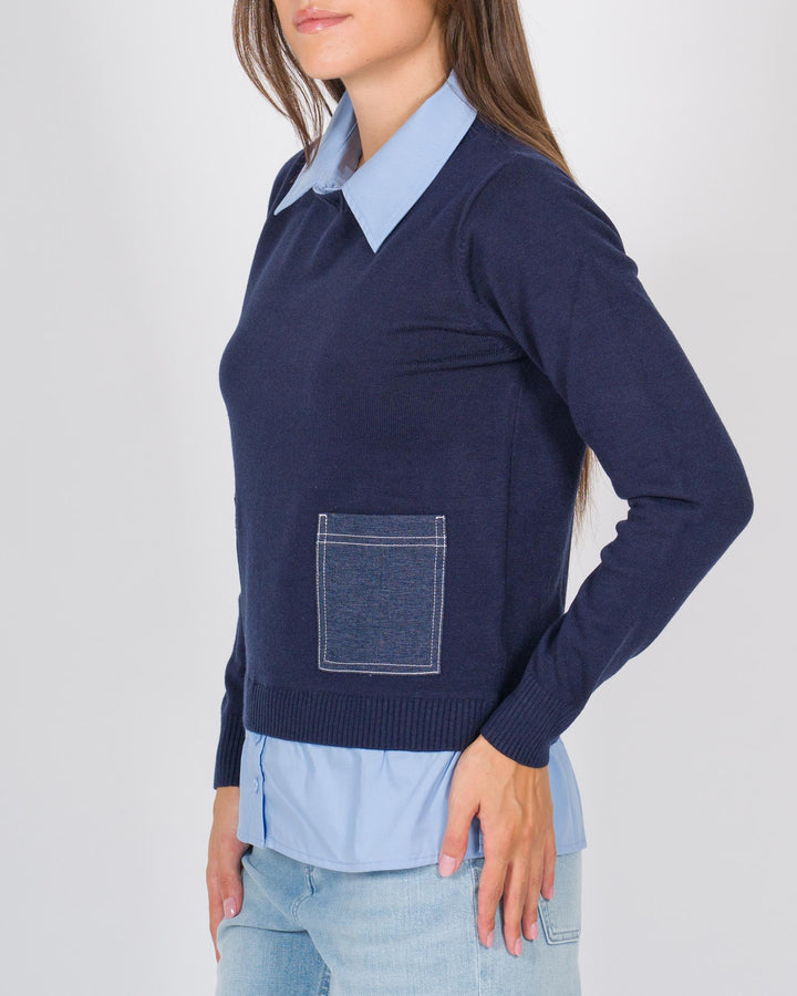 Maglia colletto camicia blu 