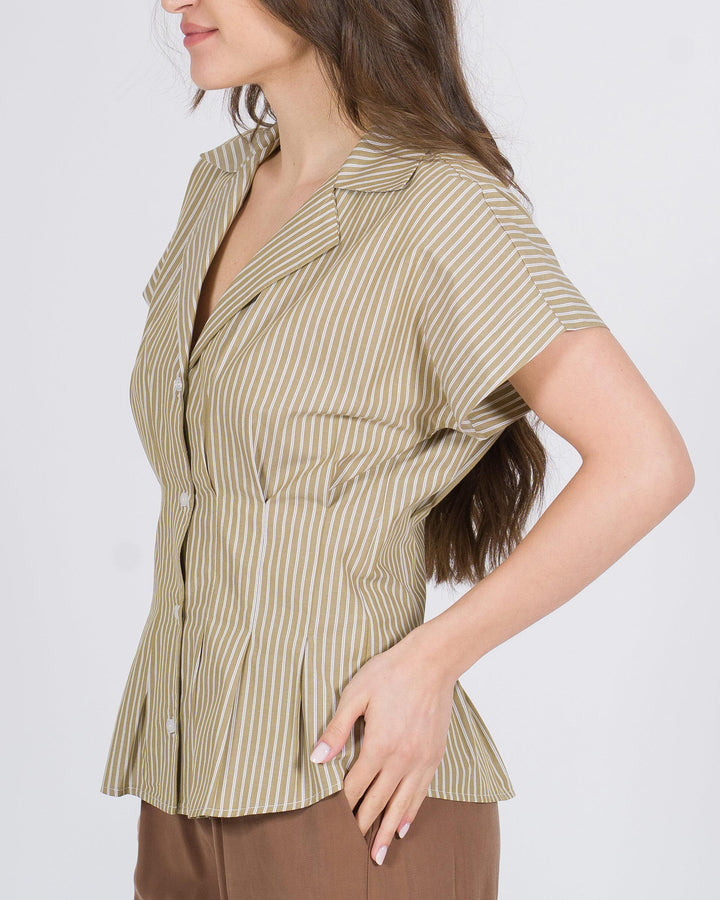 Camicia aderente a righe oliva 