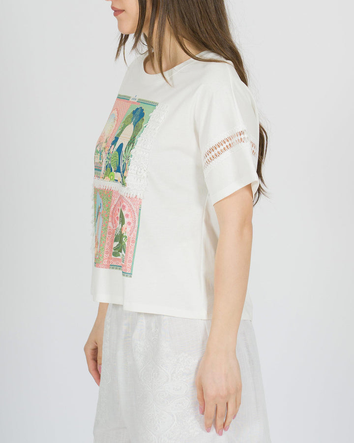 T-shirt bianca Amosa in viscosa con stampa 