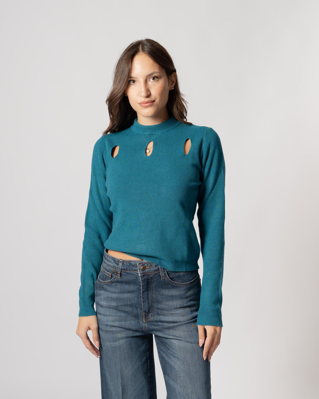 Maglia lupetto goccia ottanio 