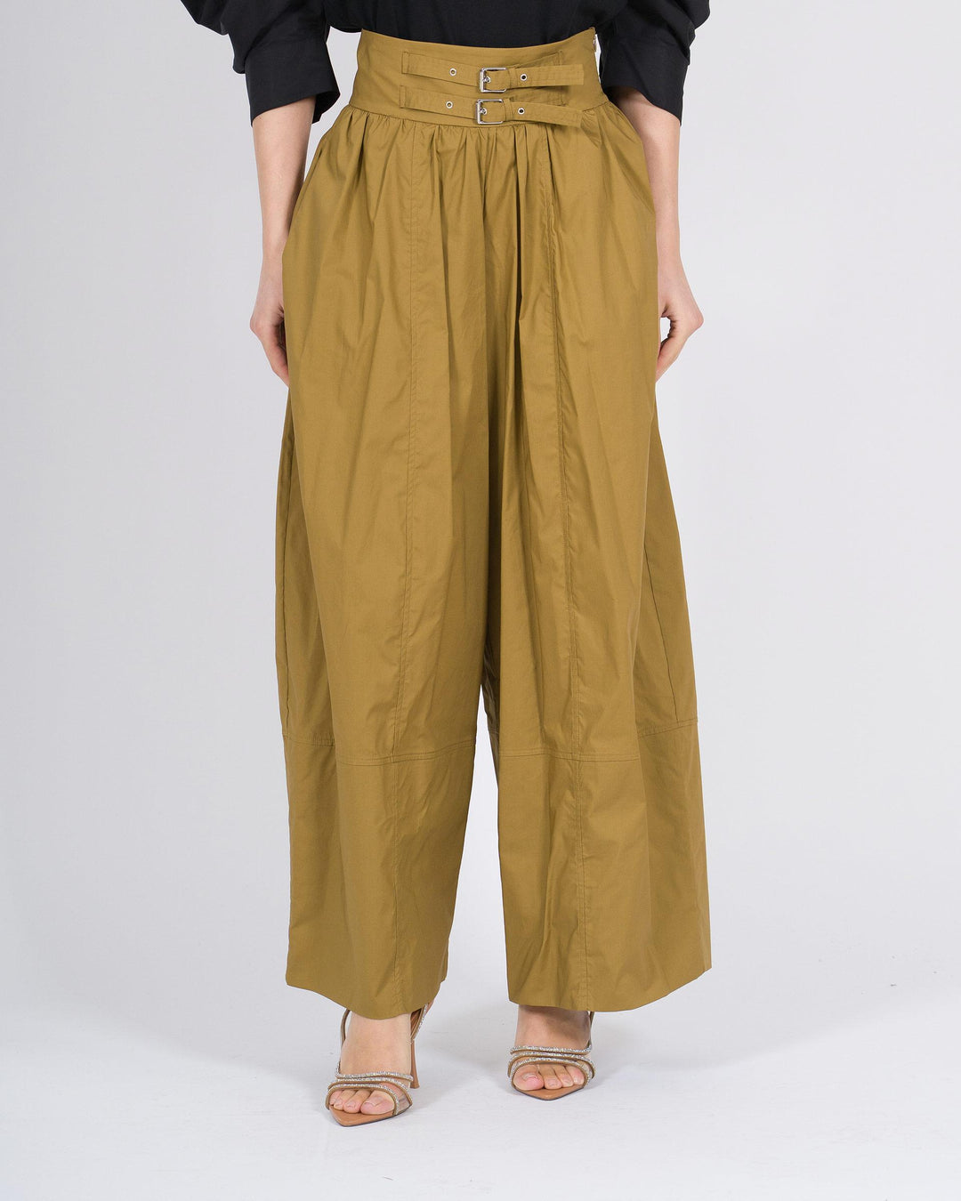 Pantaloni MEIMEJ  Balloon Cotone con Cinghie in Vita olio 
