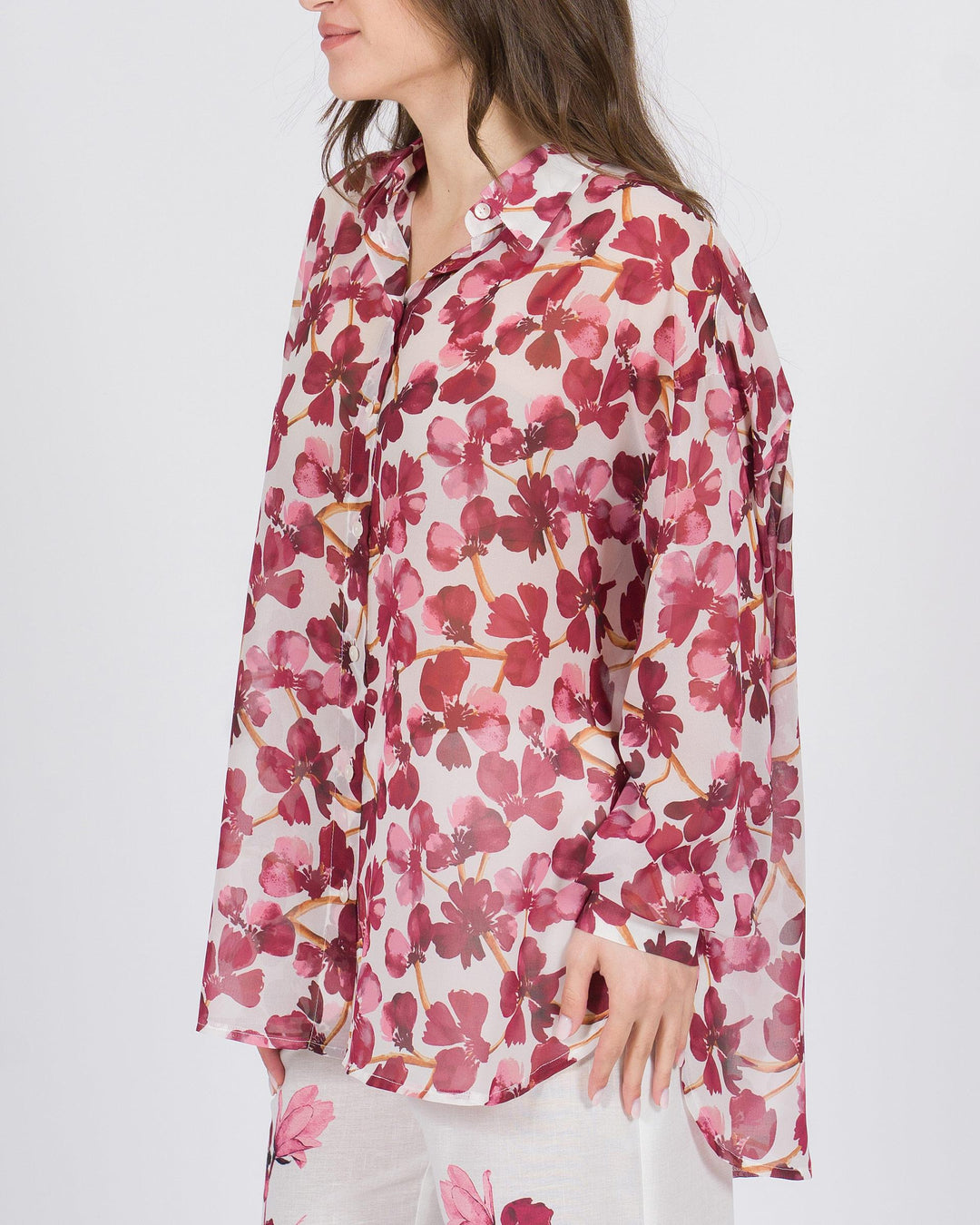 Camicia con stampa floreale fucsia 