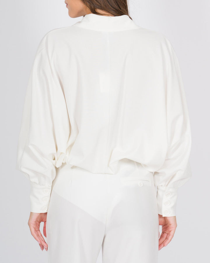 Body a camicia con maniche a sbuffo bianco 