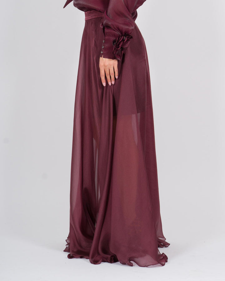 Gonna lunga trasparente con sottoveste staccabile bordeaux 