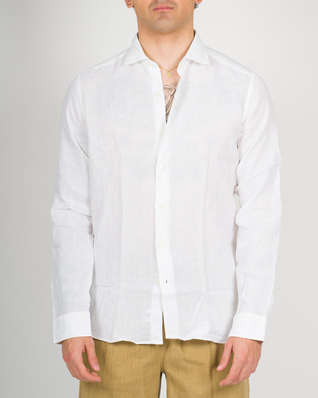 Camicia lino graffiato bianca 