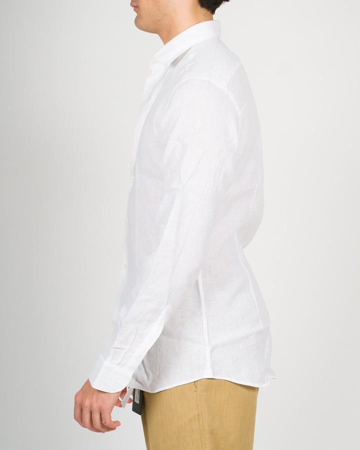 Camicia lino graffiato bianca 