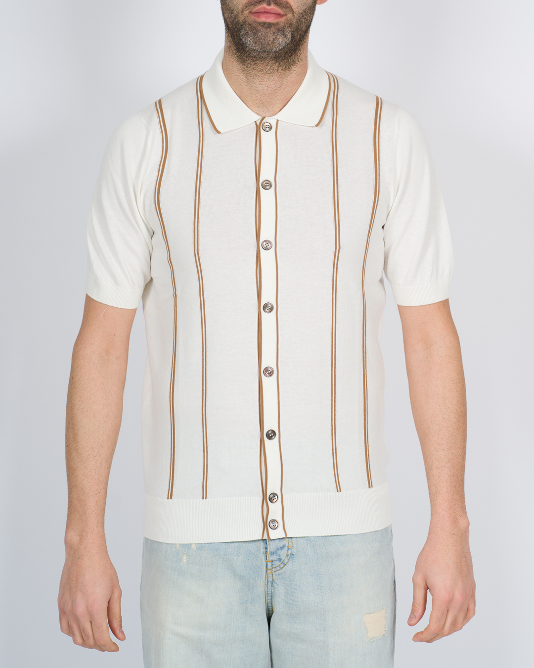 Polo cardigan rigata bianca 