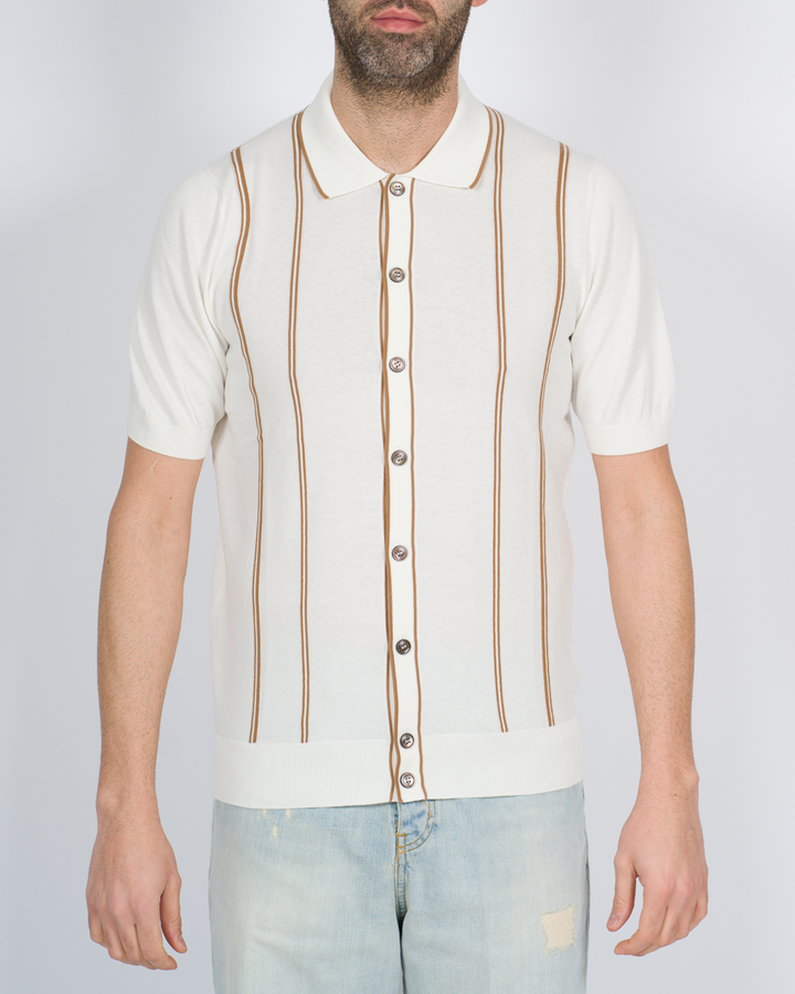 Polo cardigan rigata bianca 