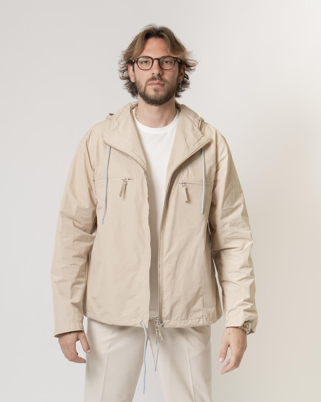 Giubbotto Nylon Cappuccio Beige 