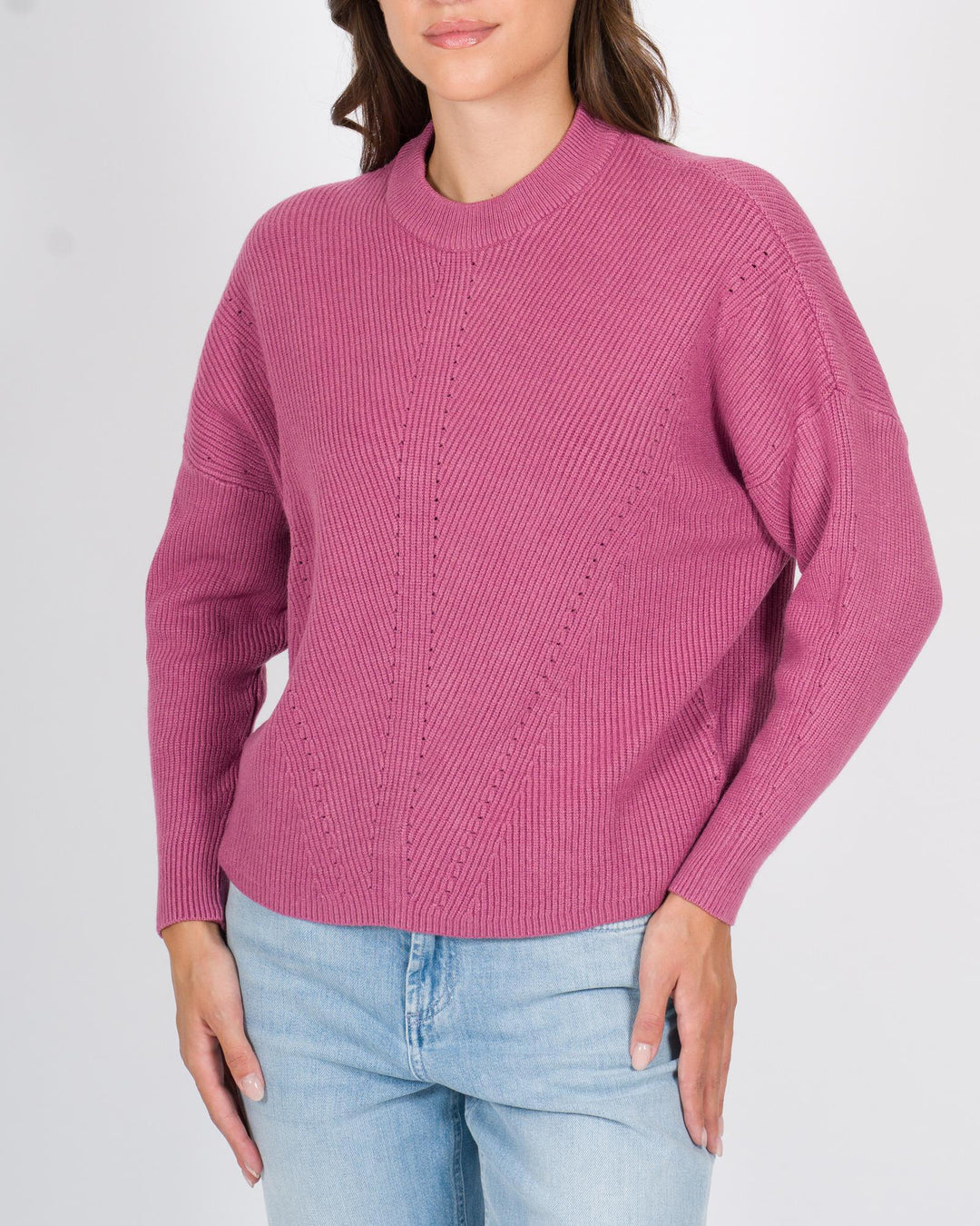 Maglia girocollo a costine rosa 