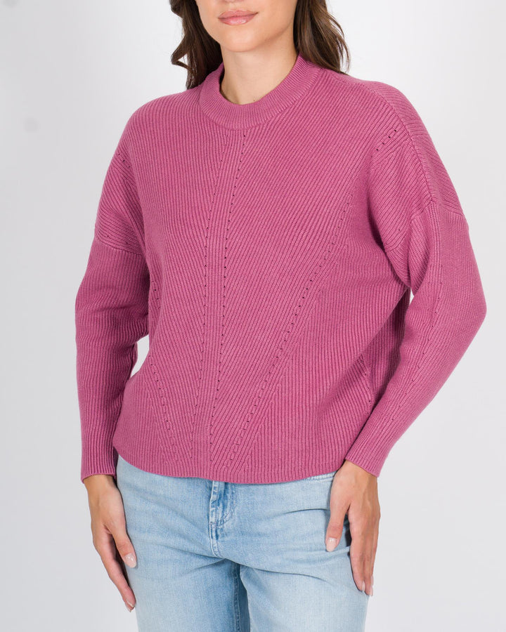 Maglia girocollo a costine rosa 