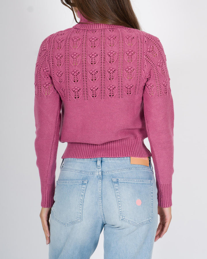 Pullover Dolcevita Traforato Rosa 