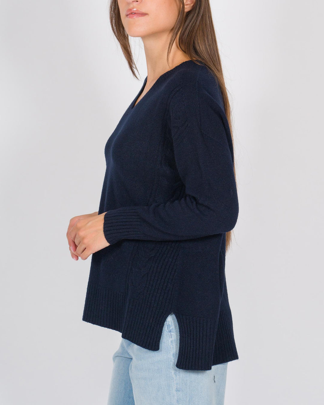 Maglia dettagli a treccia blu 