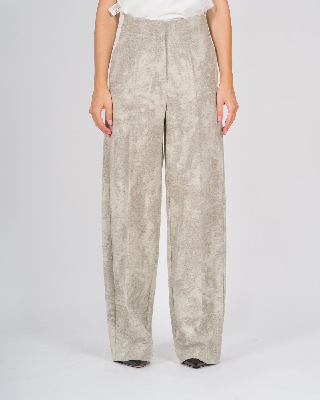 Pantalone Palazzo in Lana Effetto Marmorizzato beige 