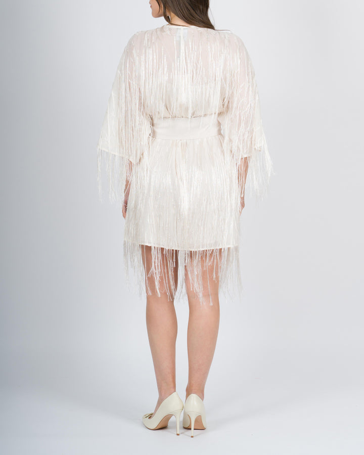 <BR/>Abito-kimono con frange panna 