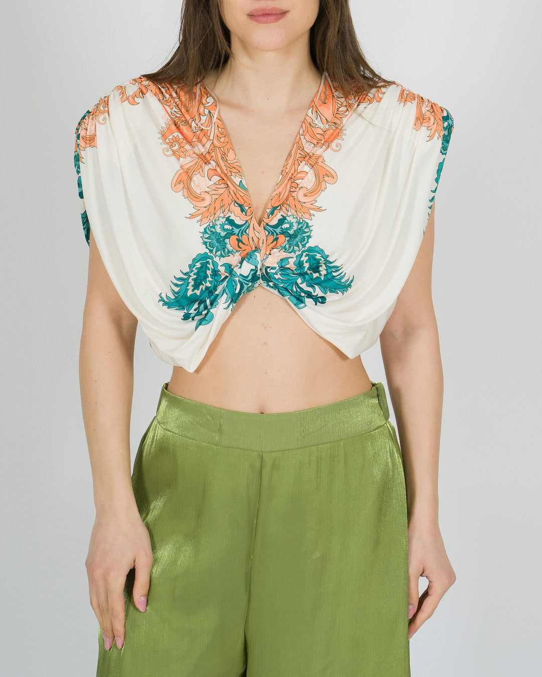 Top access Panna con Stampa Colorata e Drappeggio 