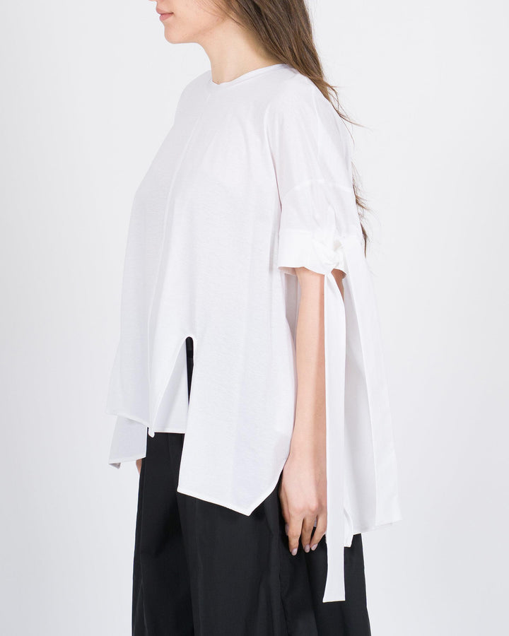 T-Shirt MEIMEJ  Over con Lacci in Cotone sulle Maniche bianca 