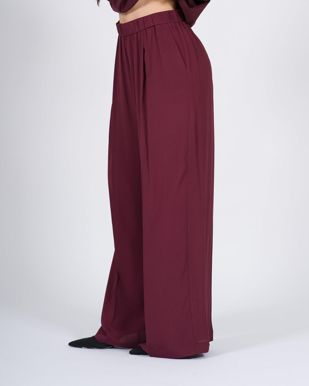 Pantalone Bordeaux Meimeij Palazzo con Elastico in Vita 