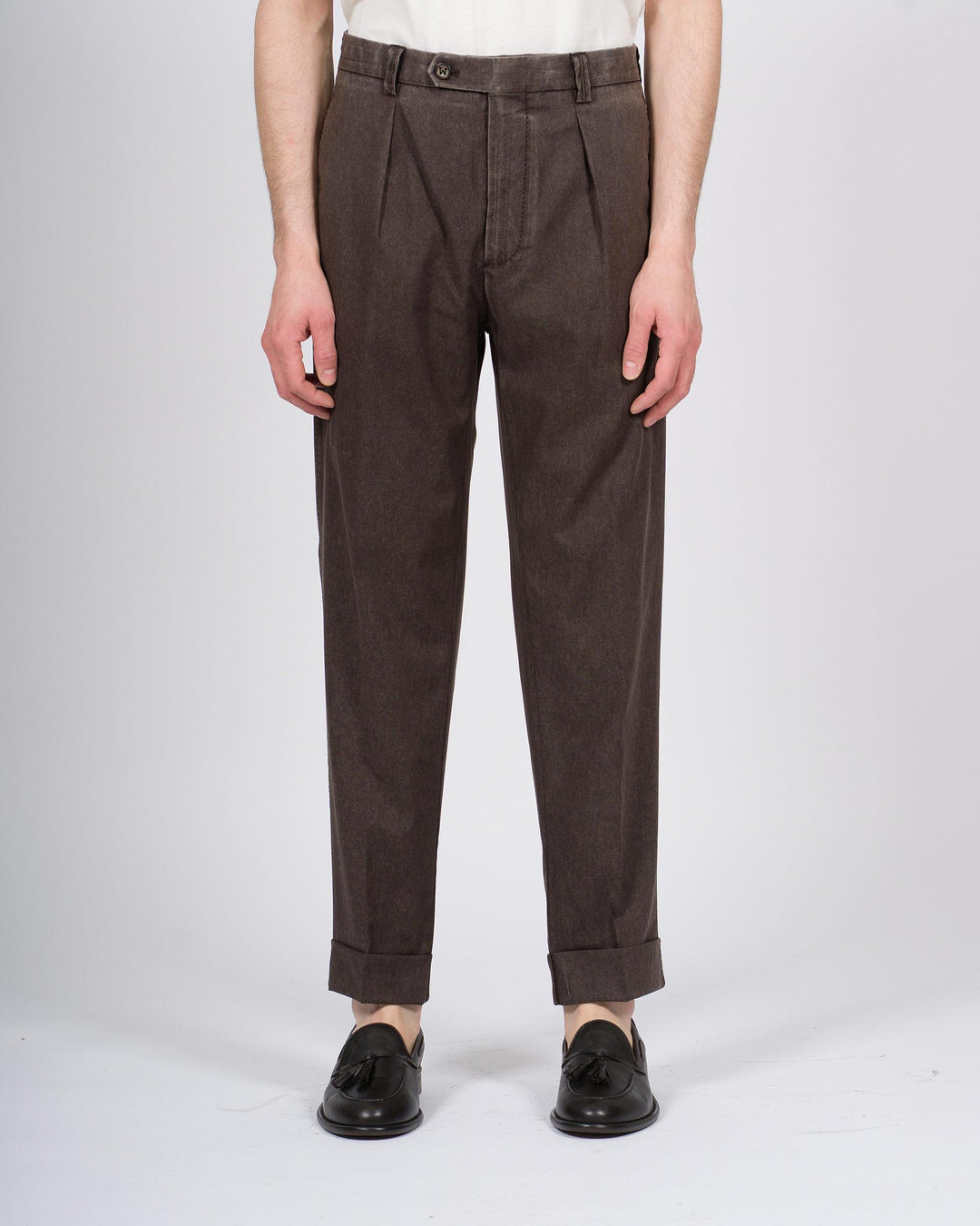 Pantalone Chiaia marrone in lana frosted 