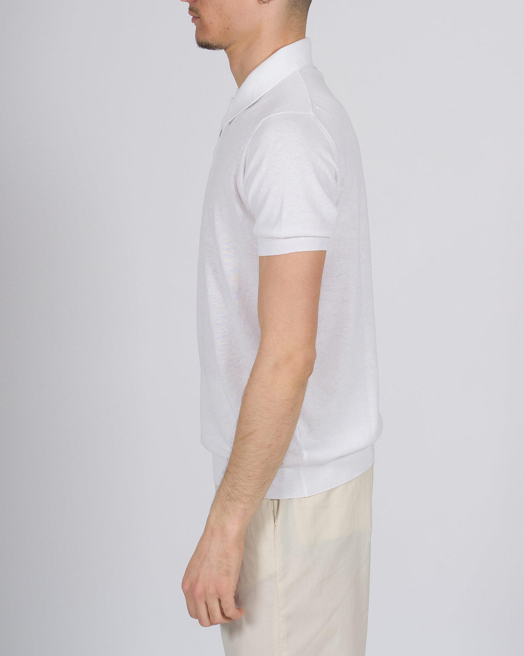 Polo tre bottoni crepe dio cotone bianco 