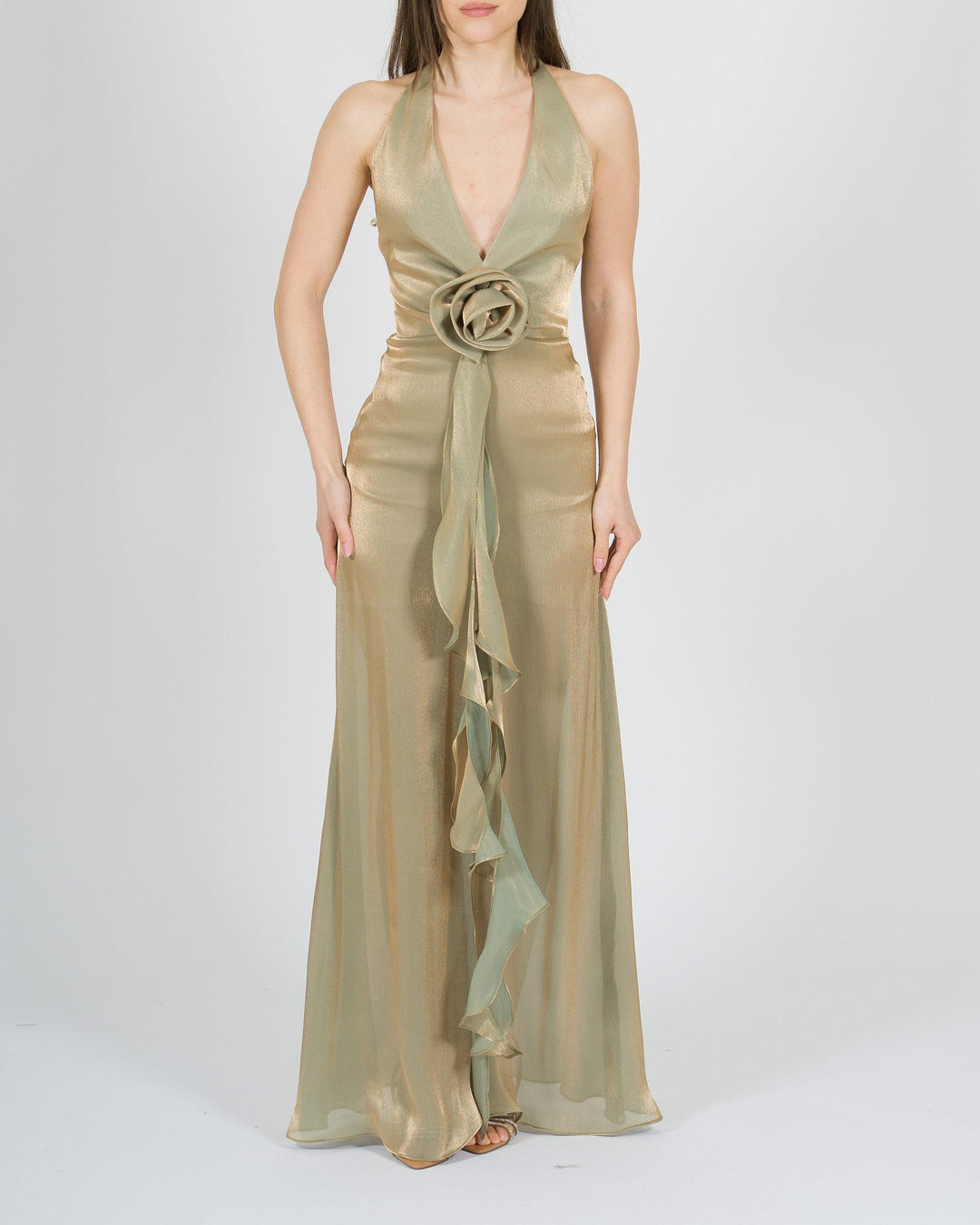 abito verde silence con rosa 