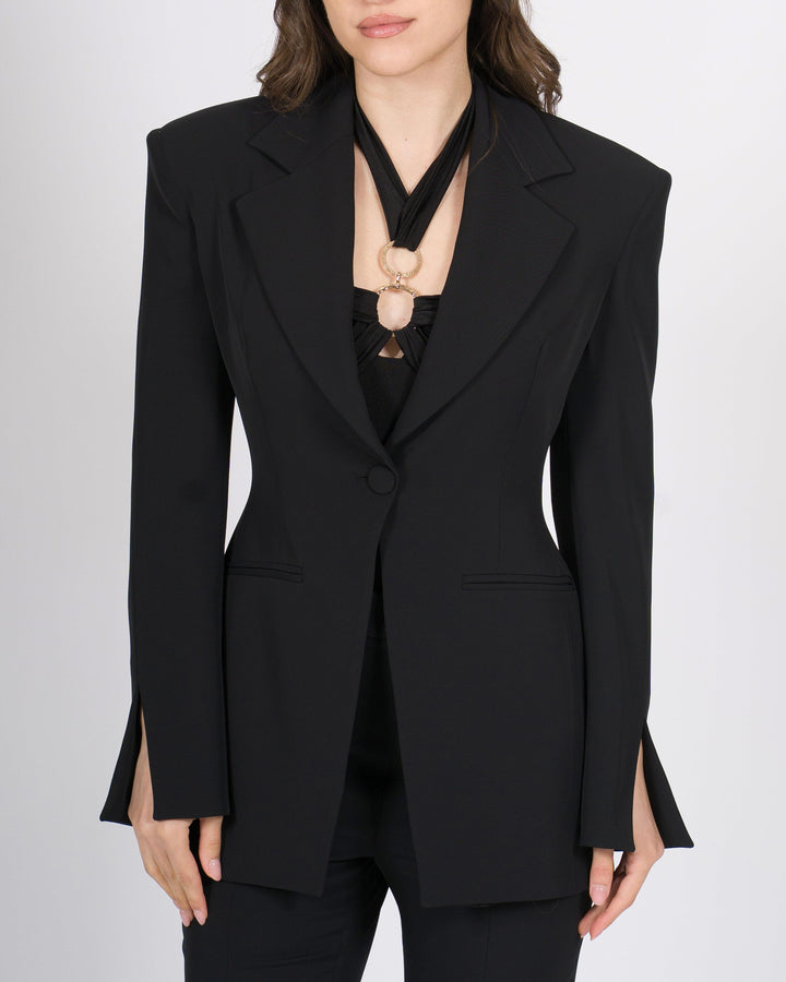 Giacca Silence nera slim fit con rever a lancia. 