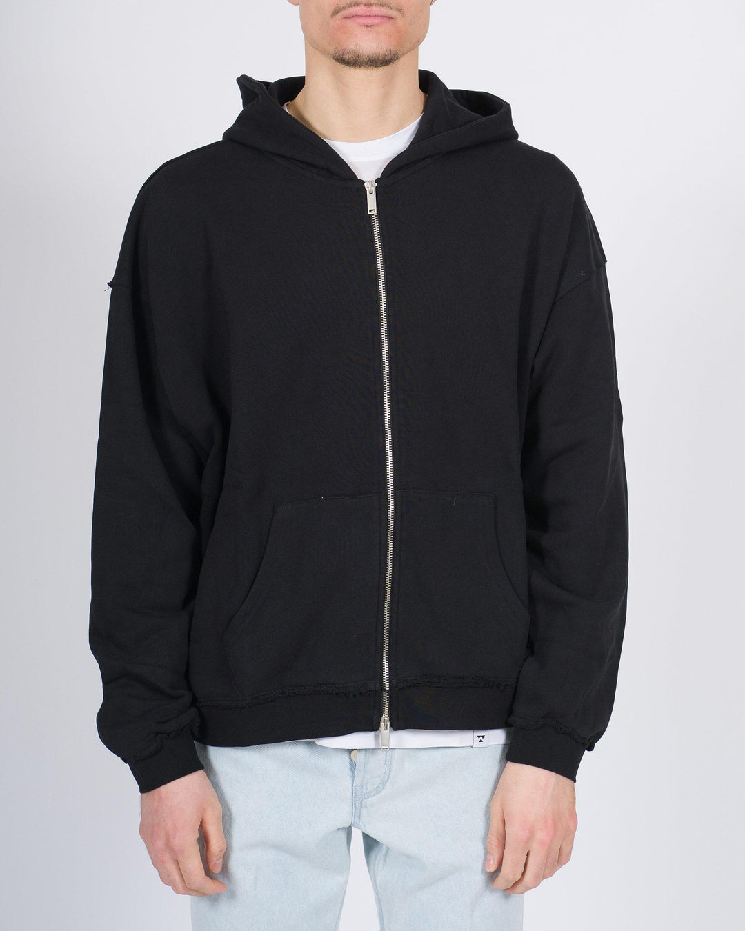 Felpa over in jersey nero con cappuccio e full zip 